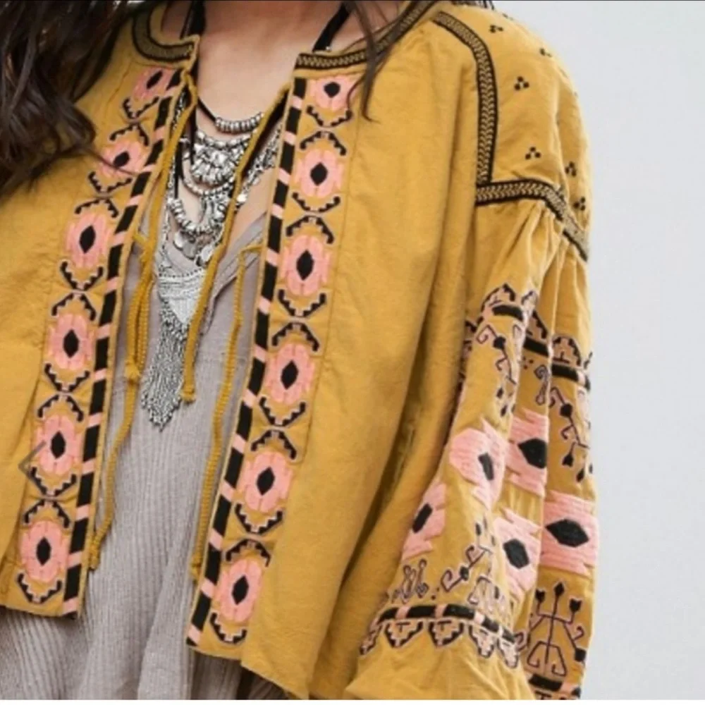Anthropologie RD + Koko Embroidered Yellow Bohemian Jacket - Picture 6 of 7